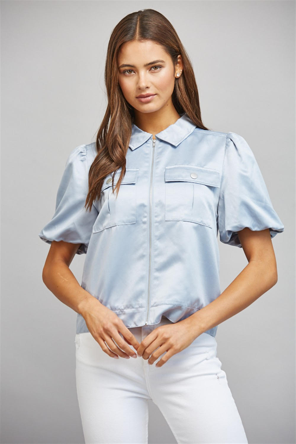 Powder Blue Puff Sleeve Jacket