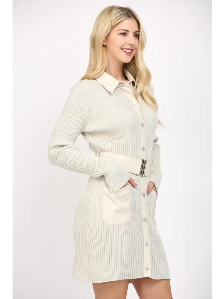 Faux Leather Sweater Dress