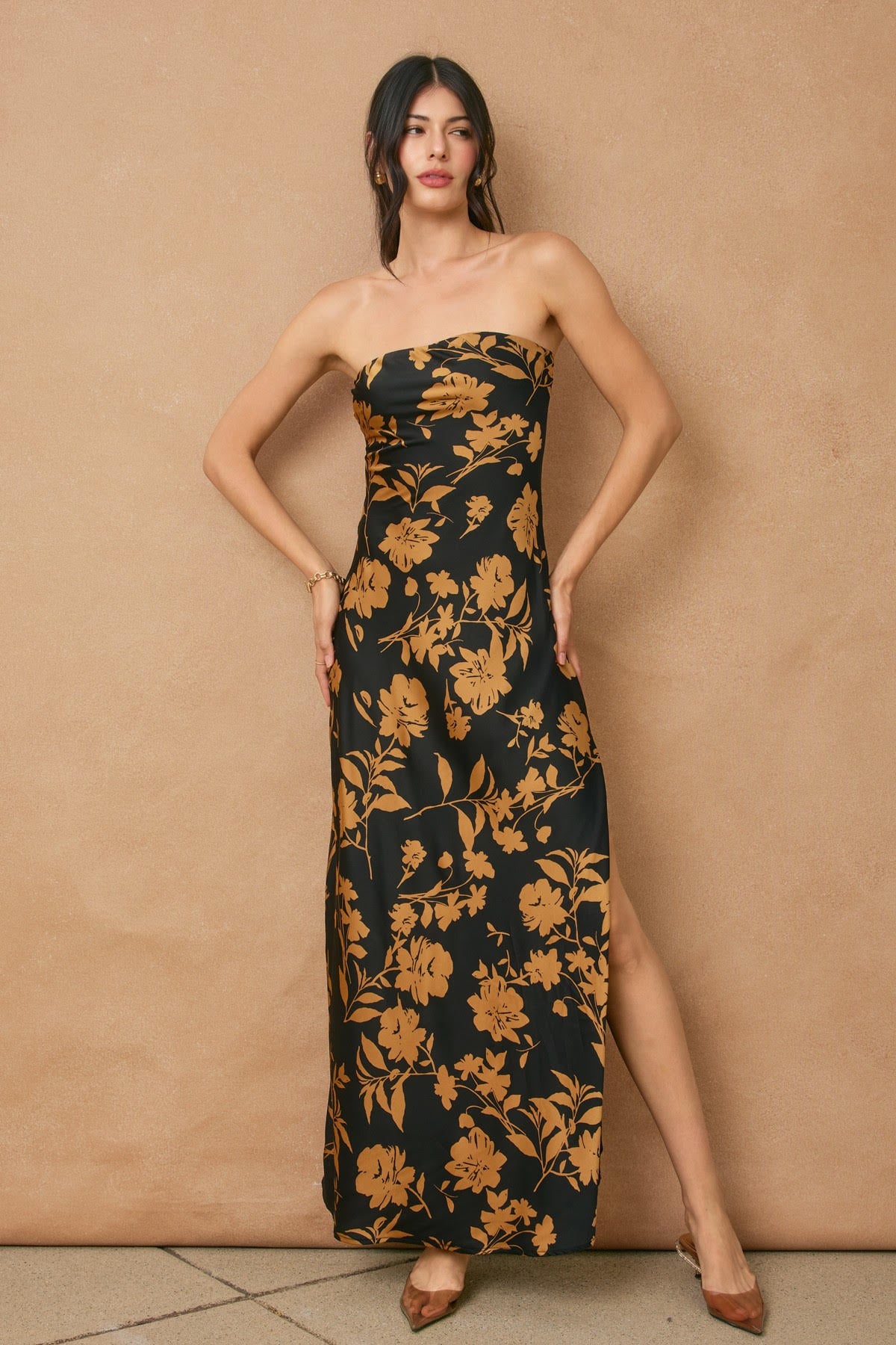 Strapless Floral Dress