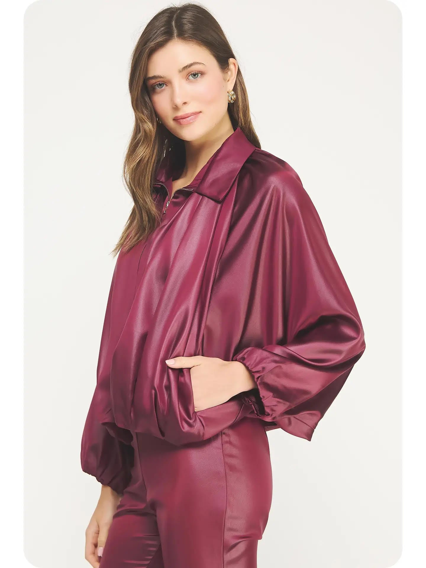 Shirred Bubble Bomber Jacket