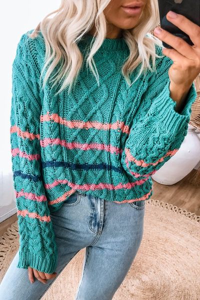 Cable Knit Color Combo Sweater