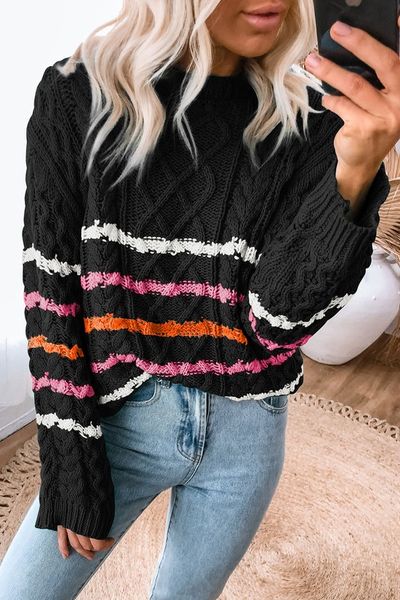 Cable Knit Color Combo Sweater