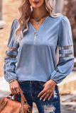 V Neck Zip Sheer Top