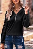V Neck Zip Sheer Top